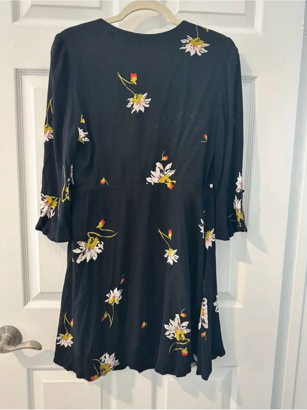 Free People Black Floral Wrap Mini Dress Size M